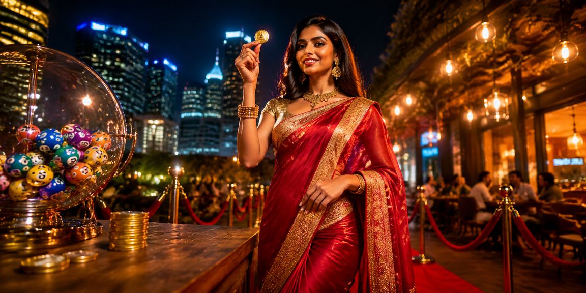 Indian woman celebrating lottery win